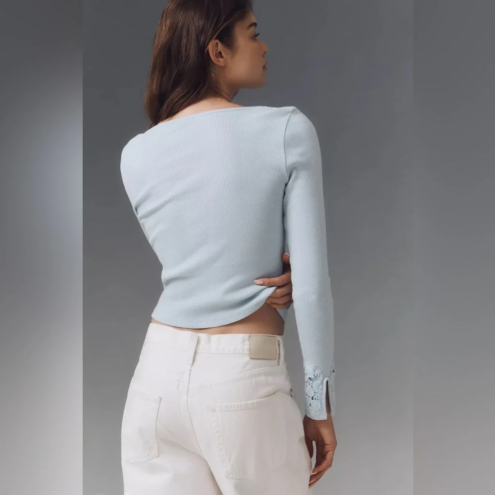 Anthropologie Long-Sleeve Lace-Trim Blouse - Picture 4 of 5